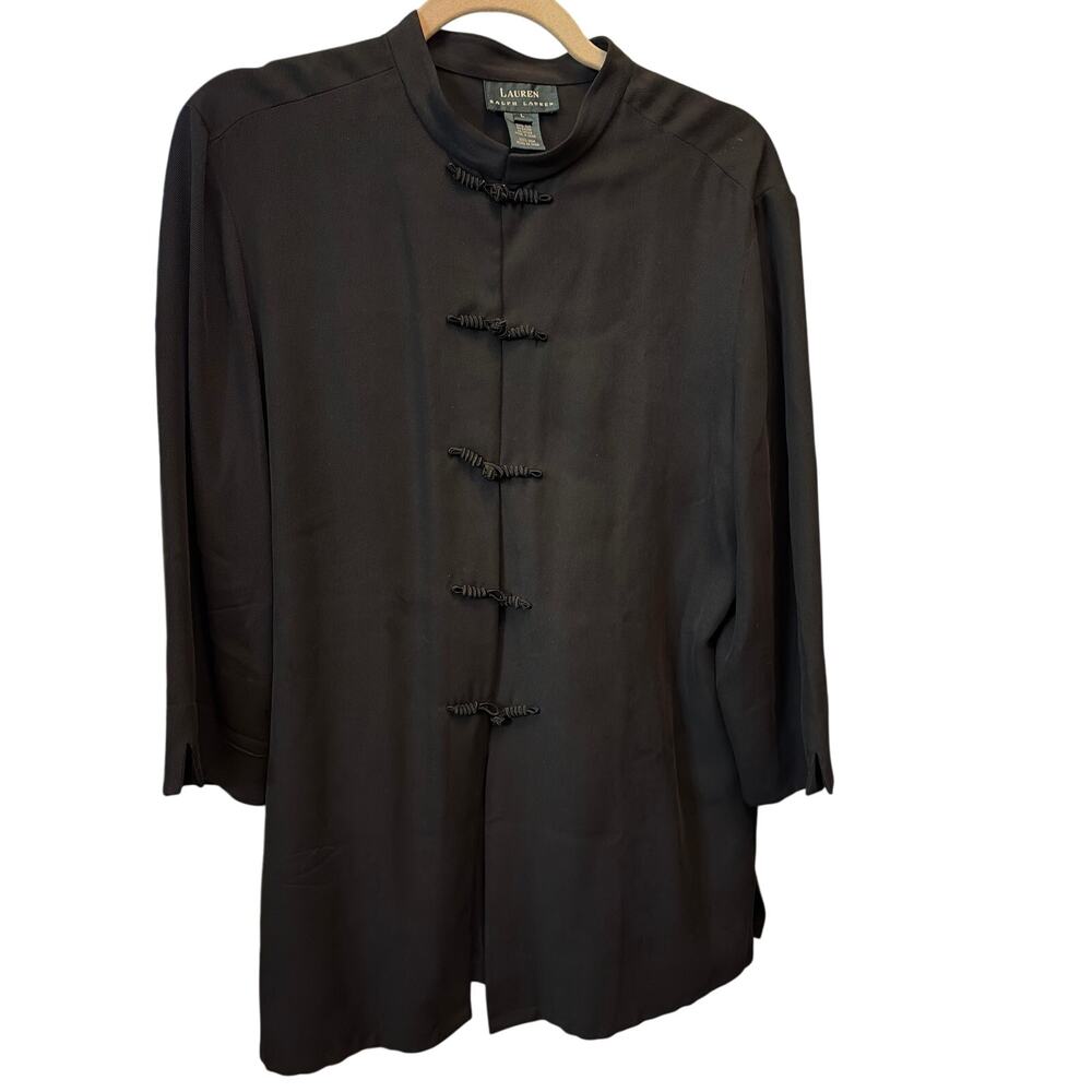 Vintage Lauren Ralph Lauren 100% Silk Black Mandarin Jacket Frog Closure L